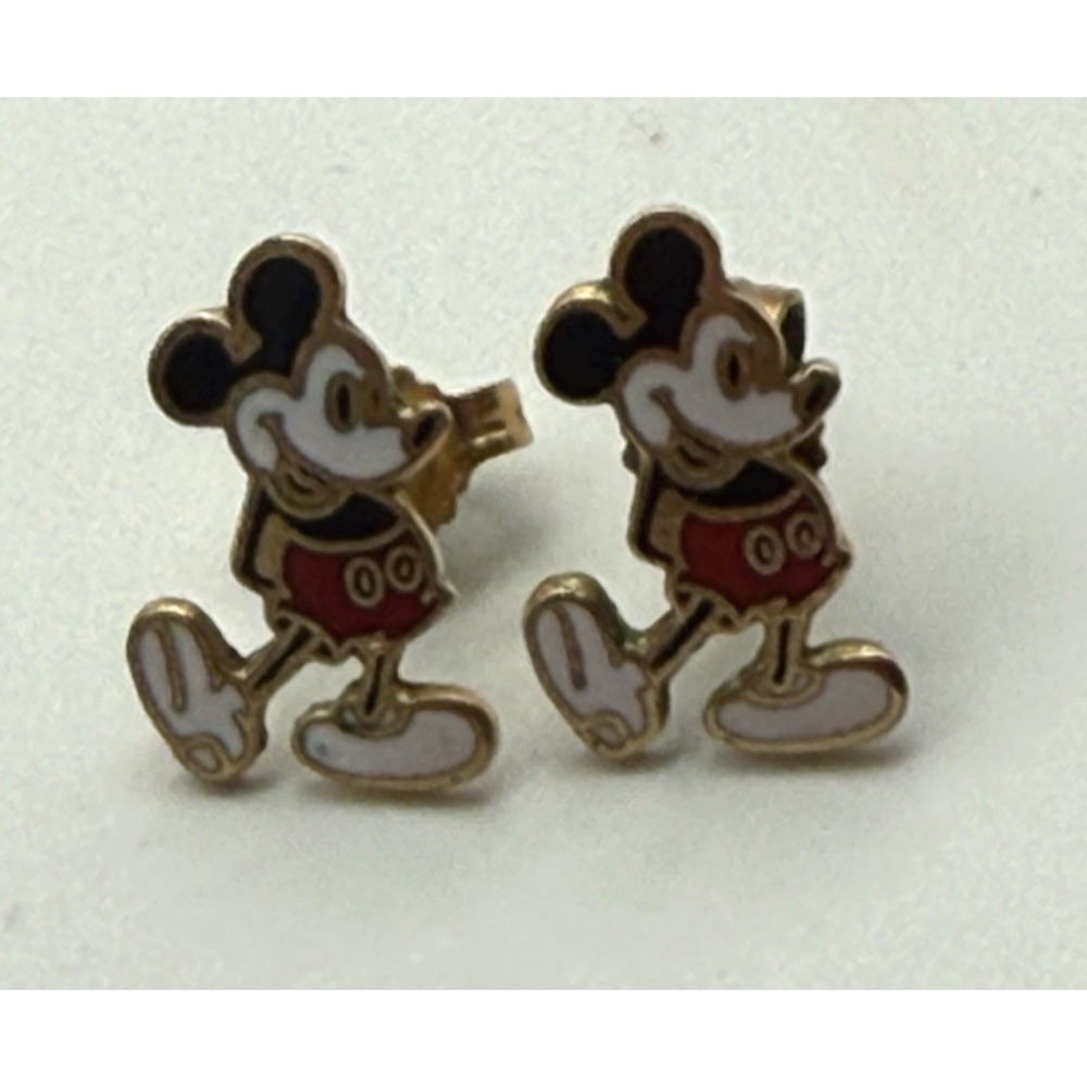 Vintage 70's Mickey Mouse Walt Disney Enamel Gold Tone Stud Post Earrings